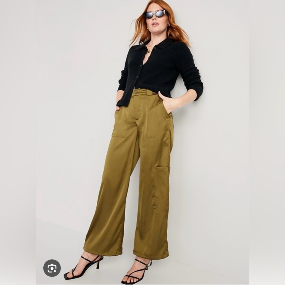 OLD NAVY HIGH WAISTED SATIN JOGGER CARGO PANTS Utility Green NWT Sz 3X - Picture 1 of 6